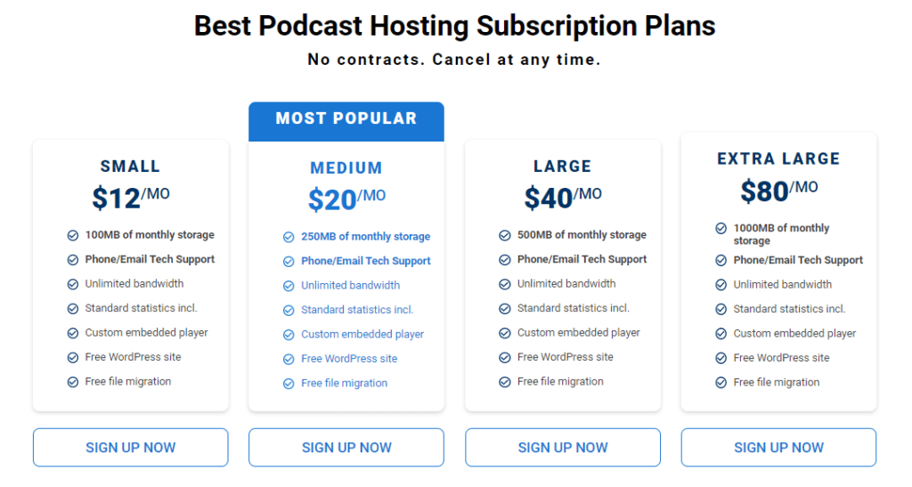 Blubrry podcast hosting subscription plans