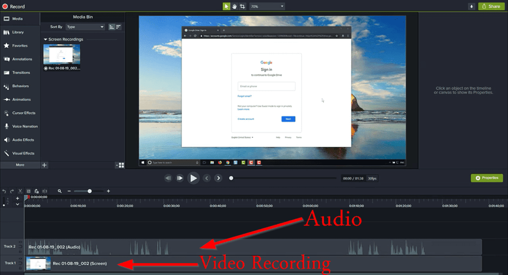 Video editing options for Camtasia