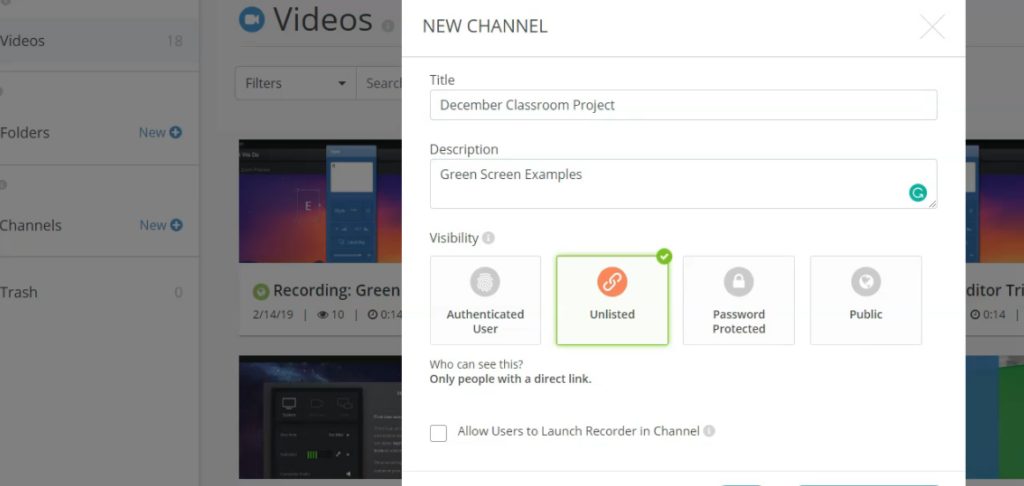 Screencast-O-Matic - "Channels" feature