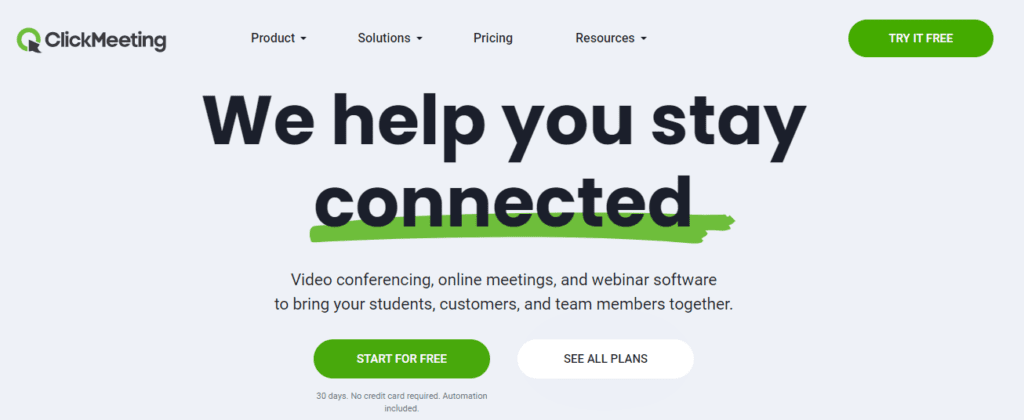 ClickMeeting Try It Free home page