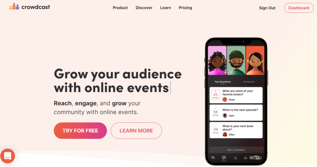 Crowdcast try for free page
