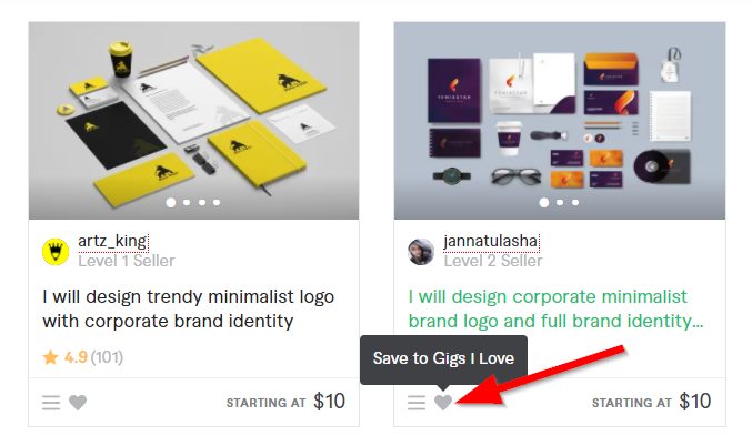 Page to save Fiverr Gigs