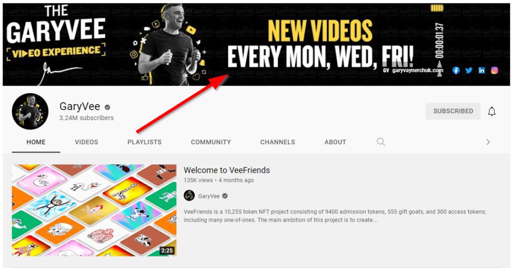 Example of Gary Vaynerchuk header image to share his video schedule.
