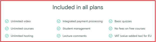 Teachable page - text that reads "Included in all plans"