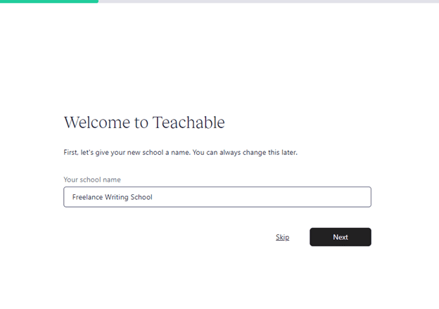 Welcome to Teachable page screenshot