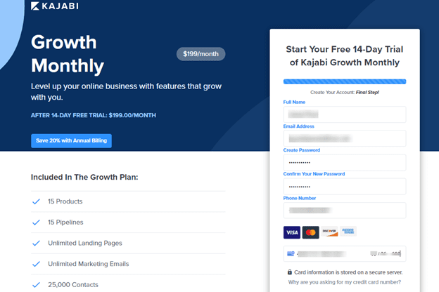 Sign up for Free 14-Day Trial Kajabi Growth Monthly