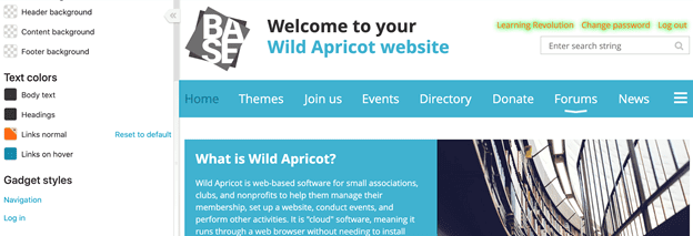 Wild Apricot website builder interface