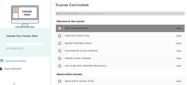 Teachable page: "Course Curriculum"