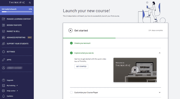 Thinkific course launch page