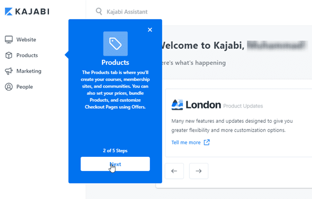 Kajabi page for selecting products.