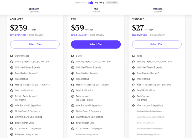 LeadPages pricing plans