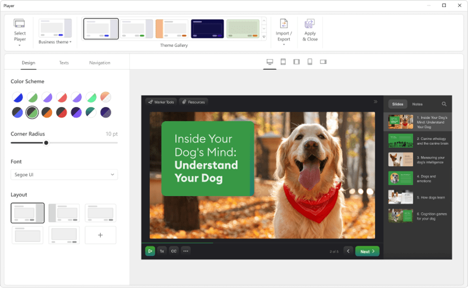iSpring course player template "Inside Your Dog's Mind- Understand Your Dog"