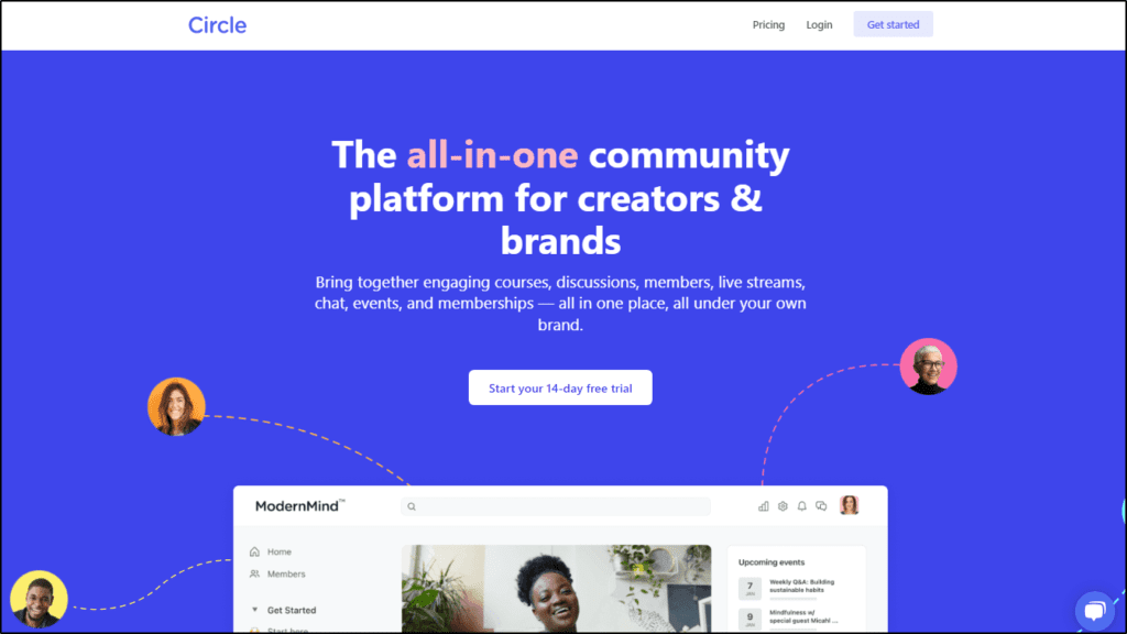 Circle.so home page "The all-in-one community platform for creators & brands"