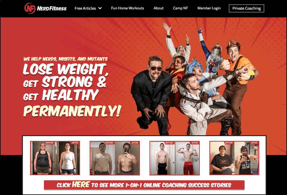Nerd Fitness home page