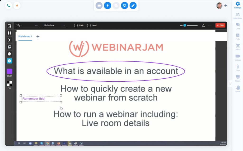 WebinarJam screen sharing and white board example