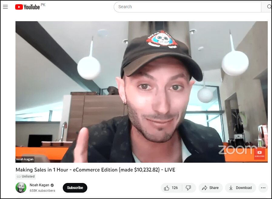 YouTube video with Noah Kagan - "Making Sales in 1 hour - eCommerce edition"