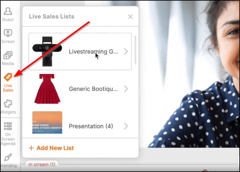 Red arrow pointing at "Live Sales" 
