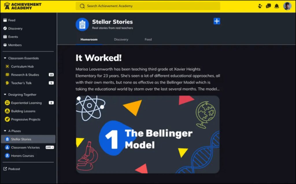 Achievement Academy - Mighty Networks example: The Bellinger Model