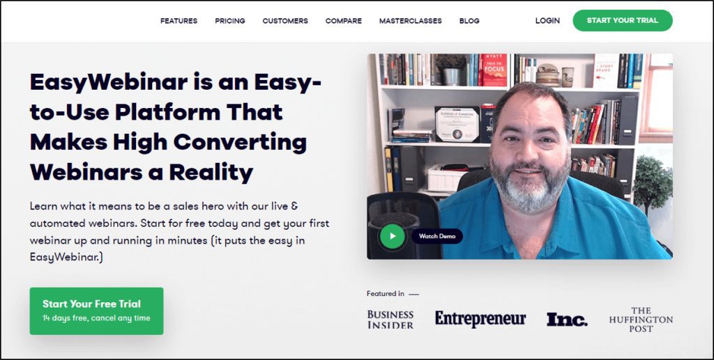 EasyWebinar home page: EasyWebinar is an Easy-to-Use Platform That Makes High Converting Webinars a Reality