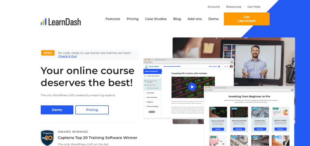 Home page of LearnDash, our pick for the best online course platforms that are built on WordPress