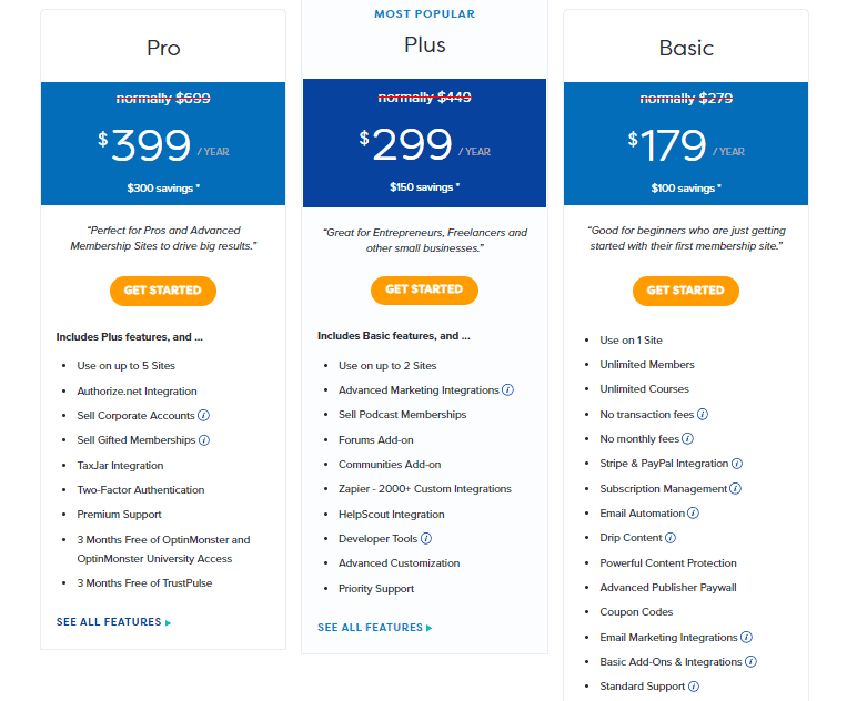 Screenshot of the MemberPress pricing
