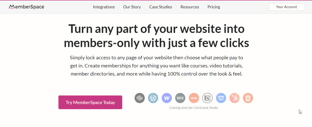 Screenshot of the MemberSpace website