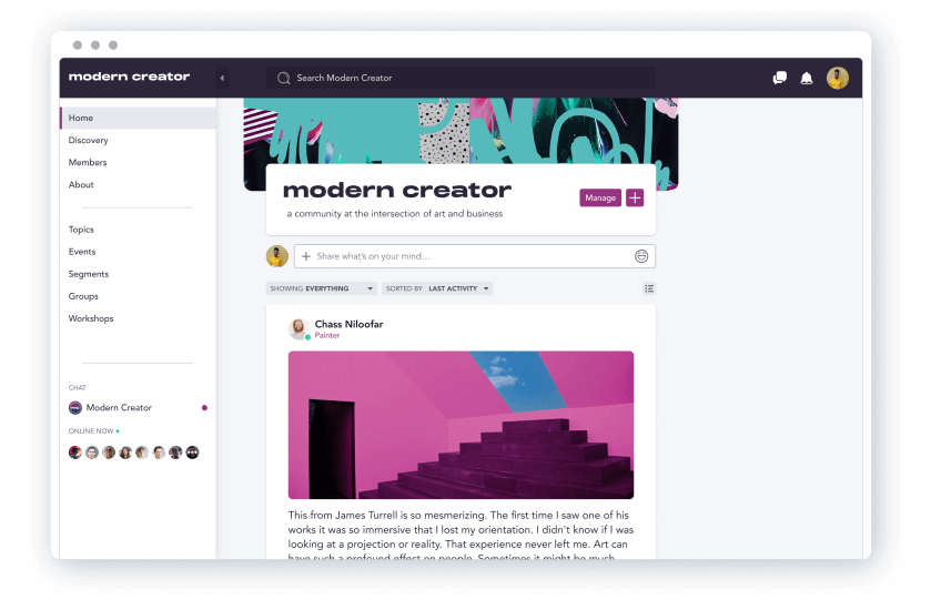 Screenshot of Modern Creator, a membership site created using Mighty Networks.