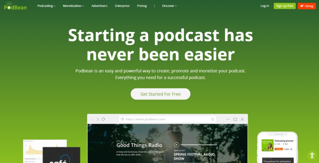 PodBean sign up free home page