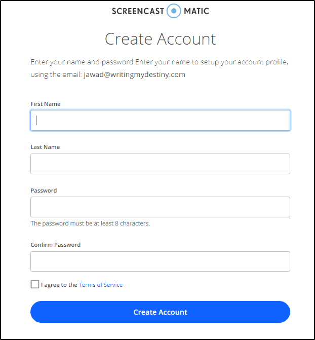 Screencast-O-Matic - create account page