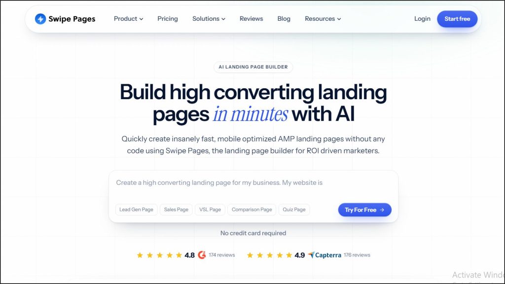 Swipe Pages landing page builder homepage