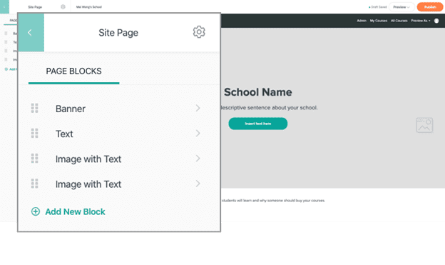 Teachable page blocks for site page selection
