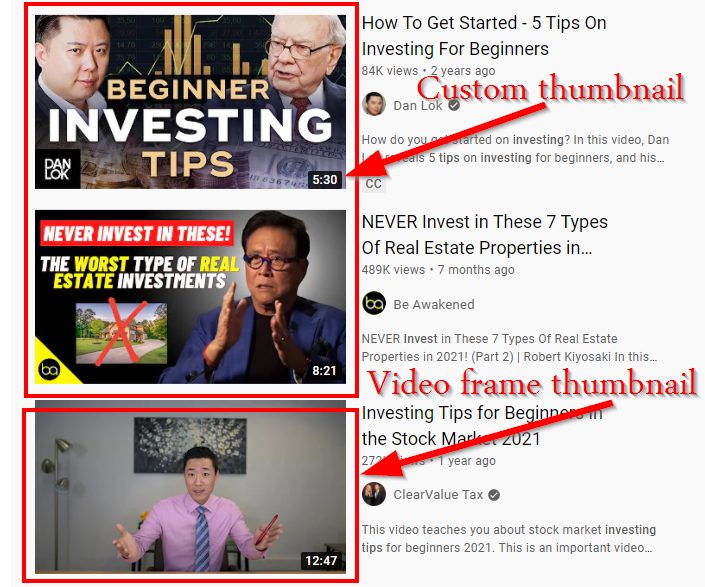 Example of showing YouTube thumbnail examples.