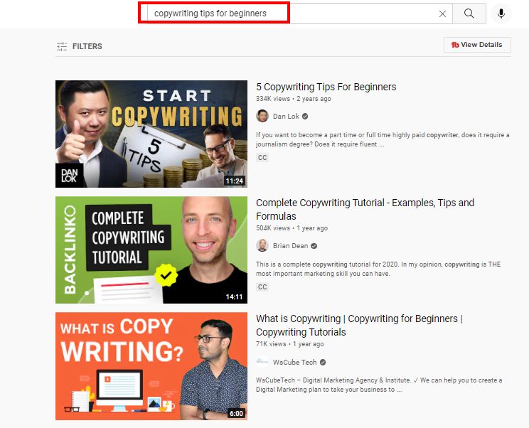 Example of using a compelling title for keyword search
