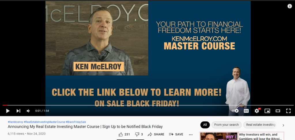 Example of Ken McElroy Youtube master course