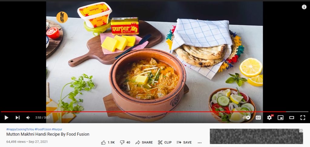 Example of a sponsored recipe Youtube video 