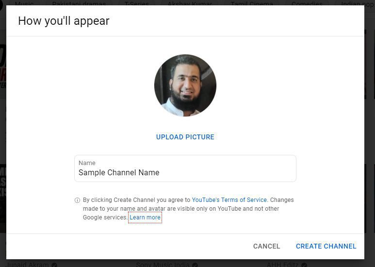 Page that shows how your YouTube profile brand will appear